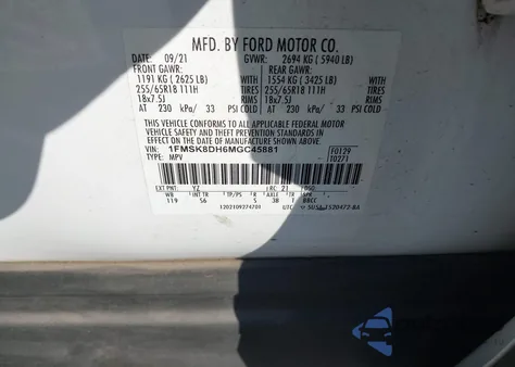 2021 Ford Explorer Xlt from USA, damaged, VIN 1FMSK8DH6MGC45881